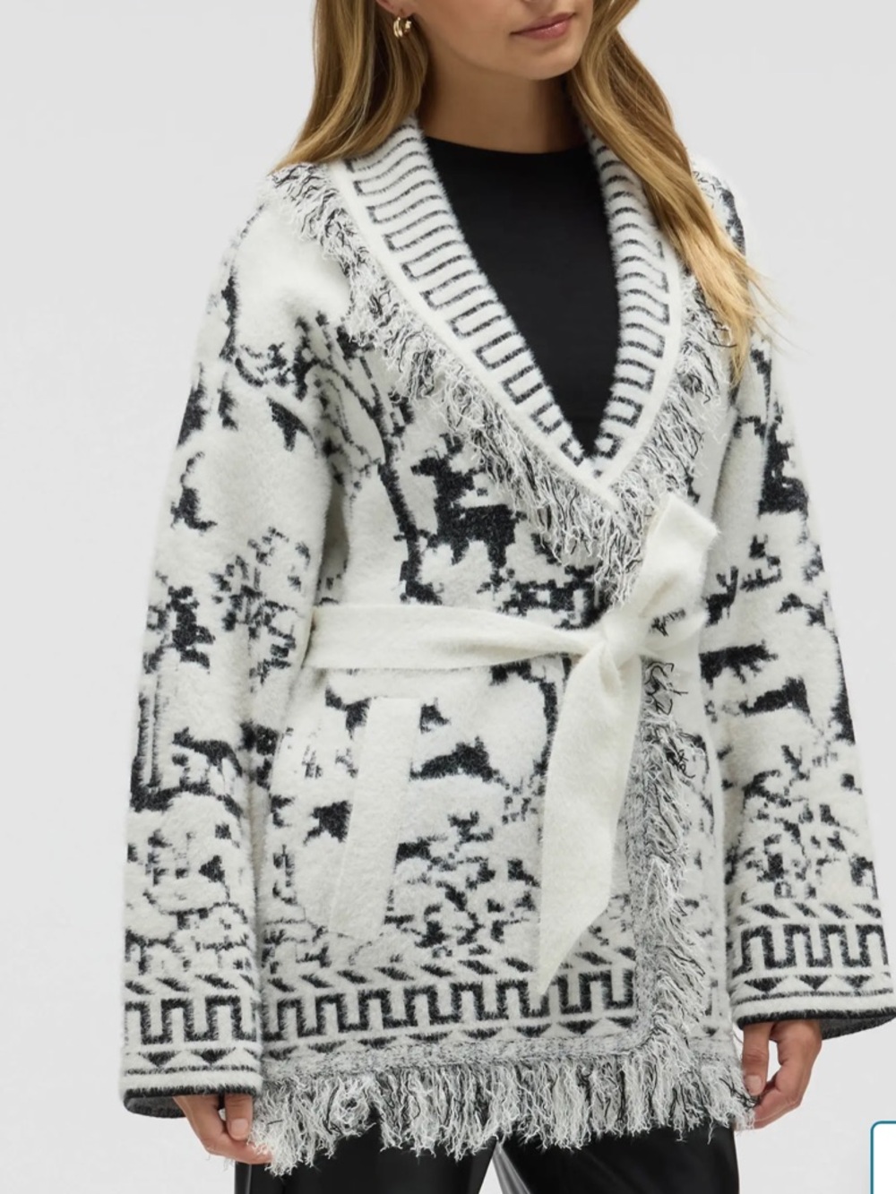 NVLT Knit Fringe Cardigan Sweater